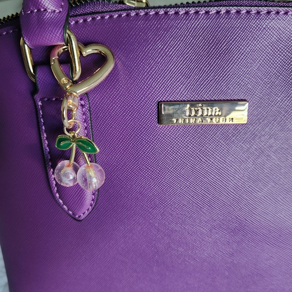 Trina Turk Purple Tote, Detachable strap, Dual handle, goldtone hardware, NWT. - Picture 10 of 11